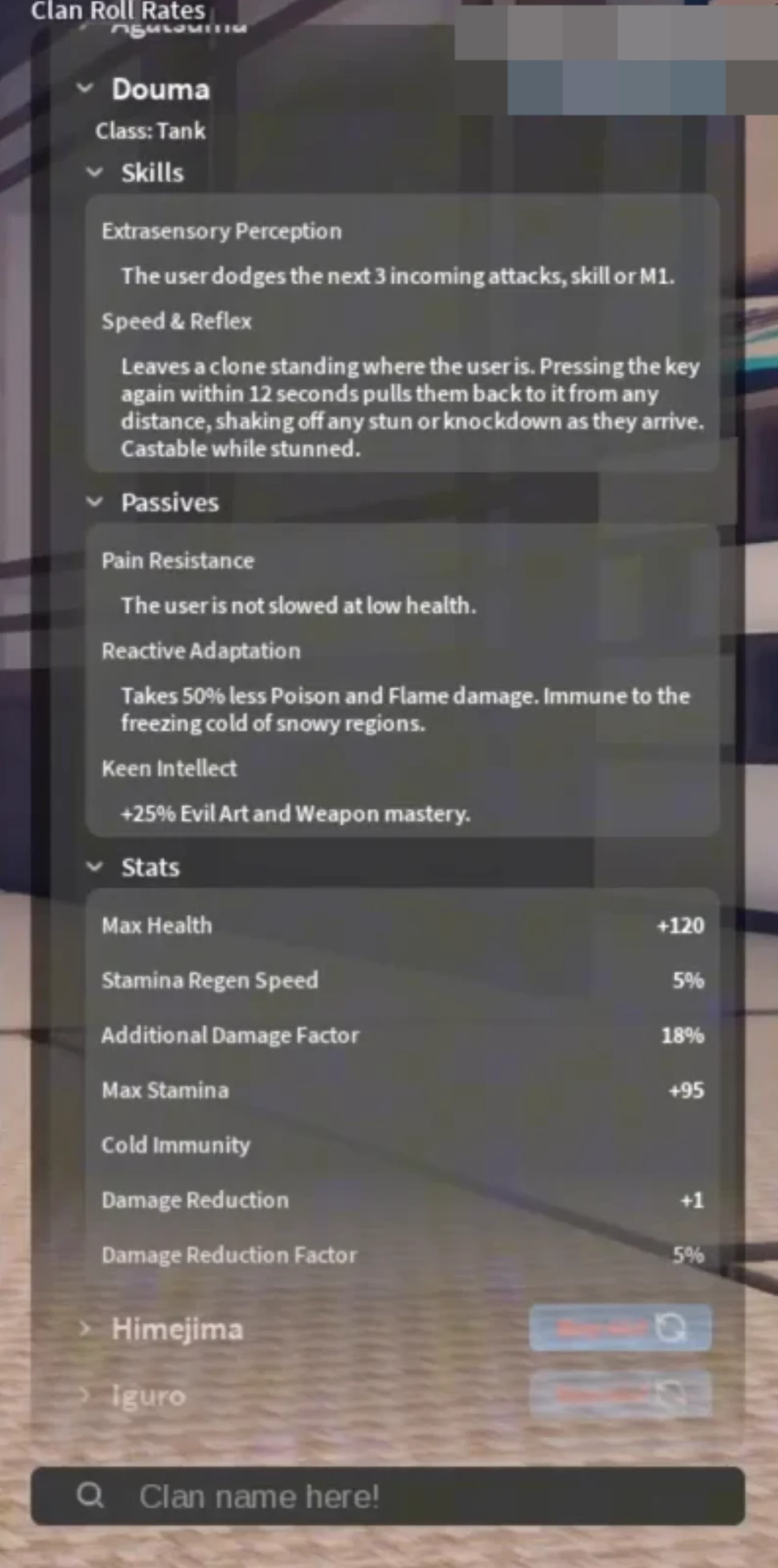 Douma clan ability menu in Slayers 2