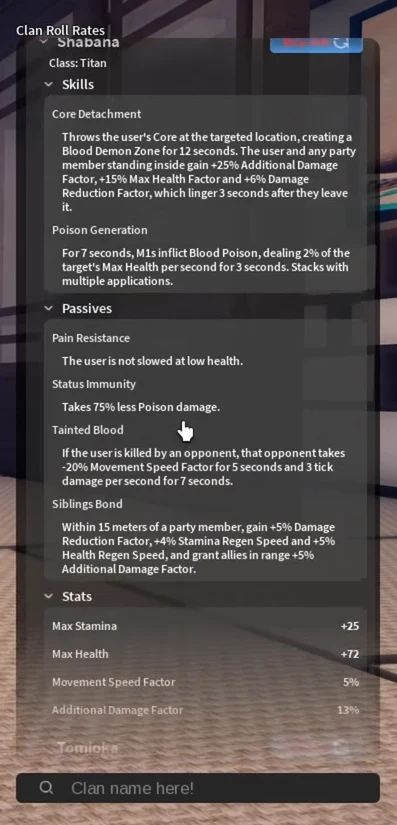 Shabana clan ability menu in Slayers 2